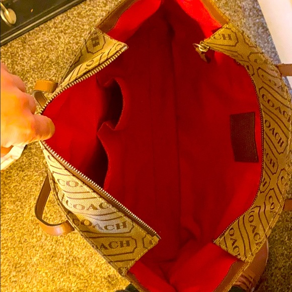 Coach lozenge logo khaki brown pink tote - Picture 5 of 6